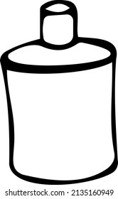 A flask for drinks. Black and white vector illustration, hand-drawn. Isolated object on a white background. Clipart, template, sketch.