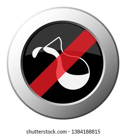 flask with a drop - ban round metallic push button with white icon on black and diagonal red stripe