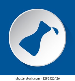 flask with a drop - simple blue icon on white button with shadow in front of blue square background