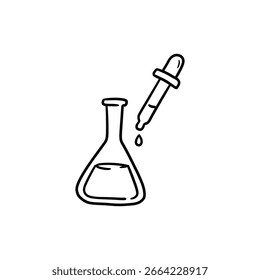 Frasco y gotero con líquido que ilustra el experimento científico y el trabajo de laboratorio