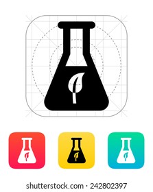 Flask with eco substance icon on white background.. Vector illustration.