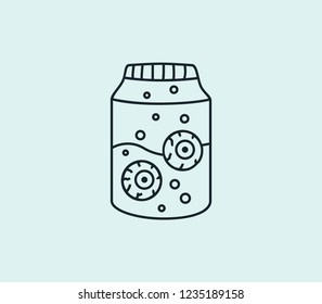 Flask with eyeball icon line isolated on clean background. Flask with eyeball icon concept drawing icon line in modern style. Vector illustration for your web mobile logo app UI design.
