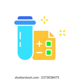 Flask with file line icon. Science, research, chemistry, beaker, school, university, lesson. Vector color icon on a white background for business and advertising.
