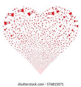 Flask fireworks with heart shape. Vector illustration style is flat red iconic symbols on a white background. Object valentine heart made from random pictographs.