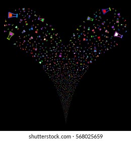 Flask fireworks stream. Vector illustration style is flat bright multicolored iconic symbols on a black background. Object double fountain done from random design elements.