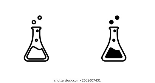 Flask flat Icons in line outline and flat solid style on white background