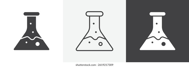 Flask flat and liner vector icons set
