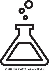 Flask or flat science symbol. Scientist bottle icon, lab object. Laboratory illustration black and white.