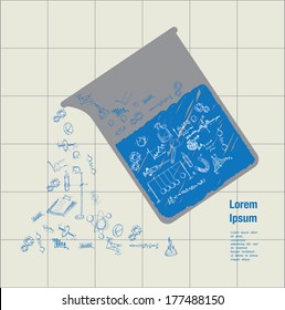 Kolben und Formel auf dem Papier