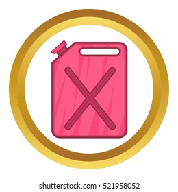 Flask for gasoline vector icon in golden circle, cartoon style isolated on white background