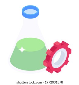 Flask with gear, lab management icon