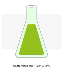 Flask with green liquid. Medical icon. Vector illustration. Stock image.