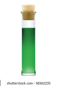 Flask with green liquid and stopper in vector