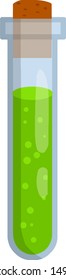 Flask of green poison. Liquid bottle. Medical preparation. Glass object. Cartoon flat illustration
