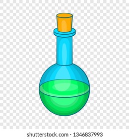 Flask with green potion icon in cartoon style on a background for any web design 