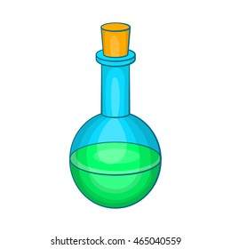 Flask with green potion icon in cartoon style on a white background