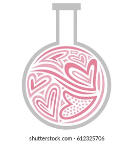 Flask with hearts. Vector illustration.