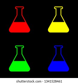 Flask icon, color set. Black background
