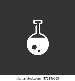 Flask icon in flat style isolated on black background. Chemical logo silhouette. Abstract sign, symbol, pictogram. Vector illustration