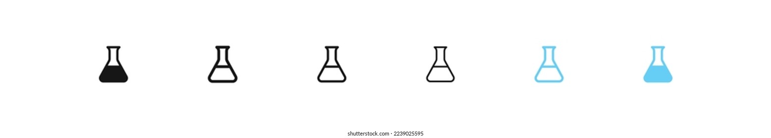 Flask icon. Lab beaker signs. Science laboratory symbol. Research icons. Black and blue color. Vector isolated sign.