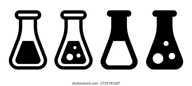 Flask icon. Laboratory flask with liquid. Vector black icon set isolated on white background.