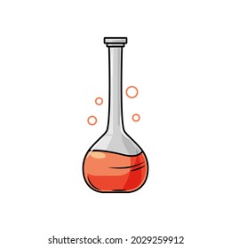 Flask icon. Laboratory utensils are filled with a red liquid isolated on a white background. Vector cartoon illustration.