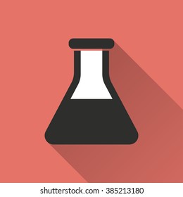 Flask   icon with long shadow, flat design. Vector illustration.