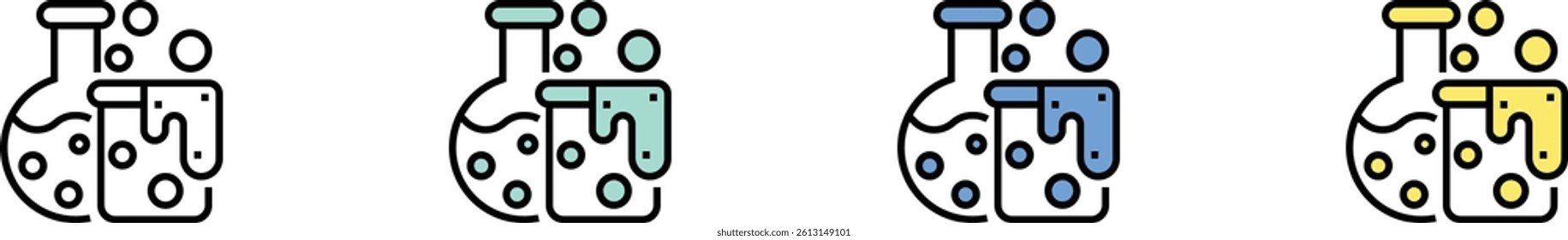 flask icon. Outline, Green, Blue and Yellow Style Design Isolated On White Background