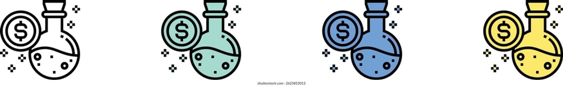 flask icon. Outline, Green, Blue and Yellow Style Design Isolated On White Background