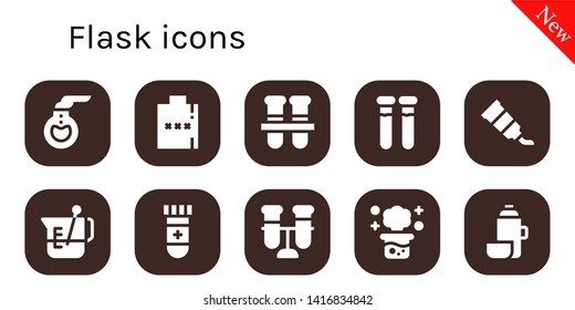 flask icon set. 10 filled flask icons.  Collection Of - Florence flask, Hip Test tubes, Tube, Beaker, Blood test, Test tube, Chemical reaction, Thermo