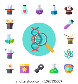 flask icon set. 17 flat flask icons.  Collection Of - magic, biology, magician, elixir, science, potion, stem, scientist