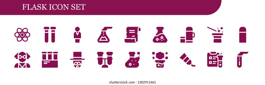  flask icon set. 18 filled flask icons.  Simple modern icons about  - Chemistry, Test tubes, Chemist, Flask, Spell, Thermo, Magician, Mad scientist, Test tube, Chemical reaction