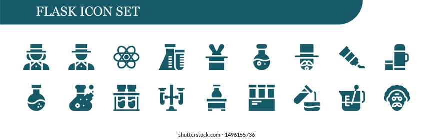 flask icon set. 18 filled flask icons.  Simple modern icons about  - Magician, Chemistry, Flask, Science, Tube, Thermo, Chemical, Test tubes, Test tube, Beaker, Scientist
