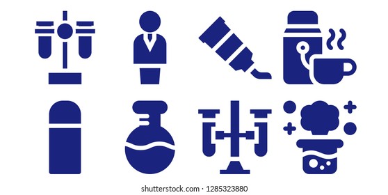  flask icon set. 8 filled flask icons. Simple modern icons about  - Thermo, Test tube, Flask, Chemist, Test tubes, Tube, Chemical reaction