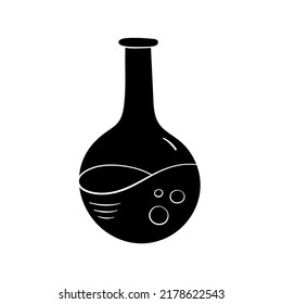 Flask icon in simple style, vector illustration. Chemistry laboratory tube for study and experiment, hand drawn silhouette for print and design. Isolated element in cartoon style on a white background
