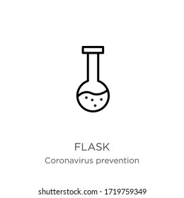 Flask icon. Thin linear flask outline icon isolated on white background from Coronavirus Prevention collection. Modern line vector sign, symbol, stroke for web and mobile