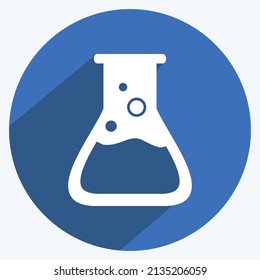 Flask Icon in trendy long shadow style isolated on soft blue background