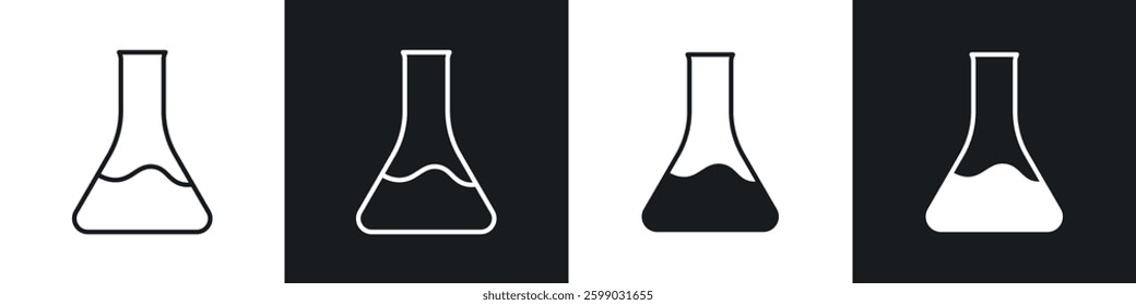Flask icons in flat and linear vector illustration on white background.