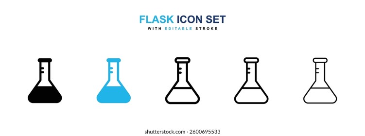 Flask icons graphics set in black and blue colors