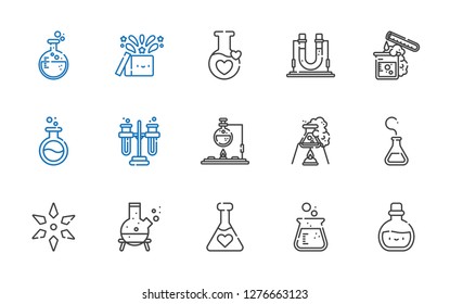flask icons set. Collection of flask with potion, science, tubes, test tube, magic. Editable and scalable flask icons.