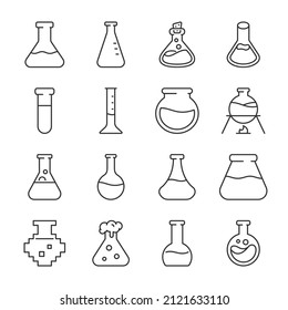 flask icons set. flasks of various shapes. Line with editable stroke