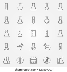 Flask icons set - vector linear laboratory glass or chemical test-tube symbol or logo element in thin line style