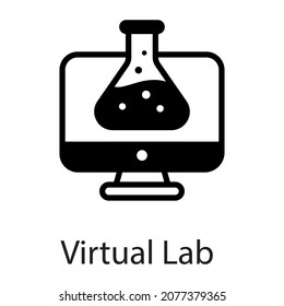 Flask inside monitor denoting solid icon of virtual lab 