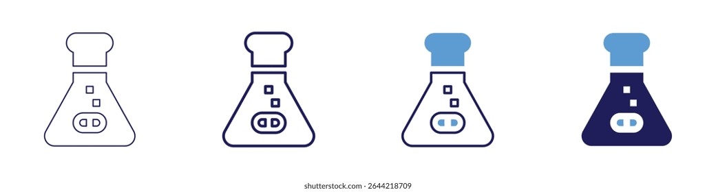 Ícone do rótulo do frasco em 4 estilos diferentes. Linha Fina, Linha, Linha Negrito, Duotônico. Estilo duotônico. Traçado editável.