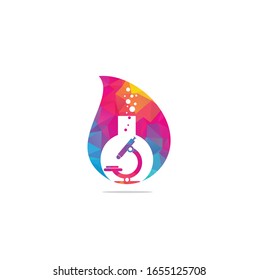 Flask Laboratory Glass drop shape concept Icon Vector Logo Template Illustration Design. laboratory logo. laboratory microscope logo. lab beaker and microscope logo.	