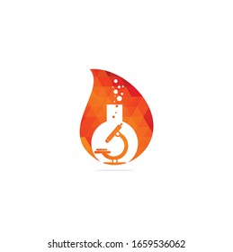 Flask Laboratory Glass drop shape concept logo. laboratory logo. laboratory microscope logo. lab beaker and microscope logo.	