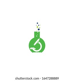 Flask Laboratory Glass Icon Vector Logo Template Illustration Design. laboratory logo. laboratory microscope logo. lab beaker and microscope logo.	