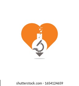 Flask Laboratory Glass Icon Vector Logo Template Illustration Design. laboratory logo. laboratory microscope heart shape concept  logo. lab beaker and microscope logo.	