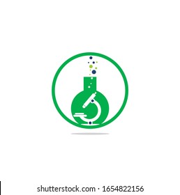 Flask Laboratory Glass Icon Vector Logo Template Illustration Design. laboratory logo. laboratory microscope logo. lab beaker and microscope logo.	