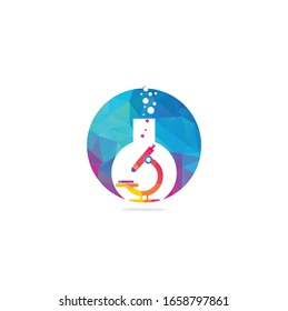 Flask Laboratory Glass Icon Vector Logo Template Illustration Design. laboratory logo. laboratory microscope logo. lab beaker and microscope logo.	